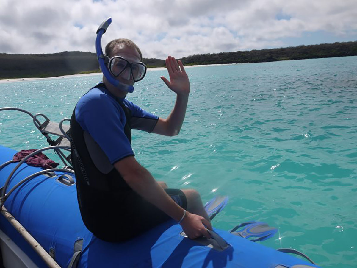 Snorkeller on zodiac Galapagos