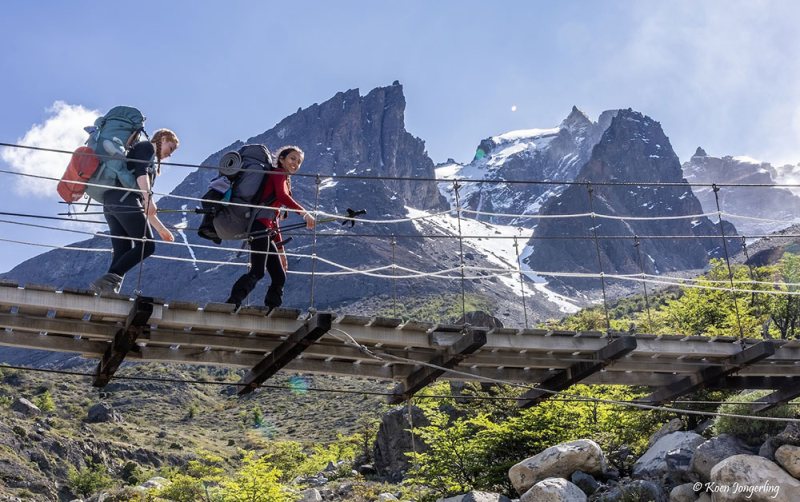hiking on bridges in Torres del Paine National Park Patagonia Chile Koen