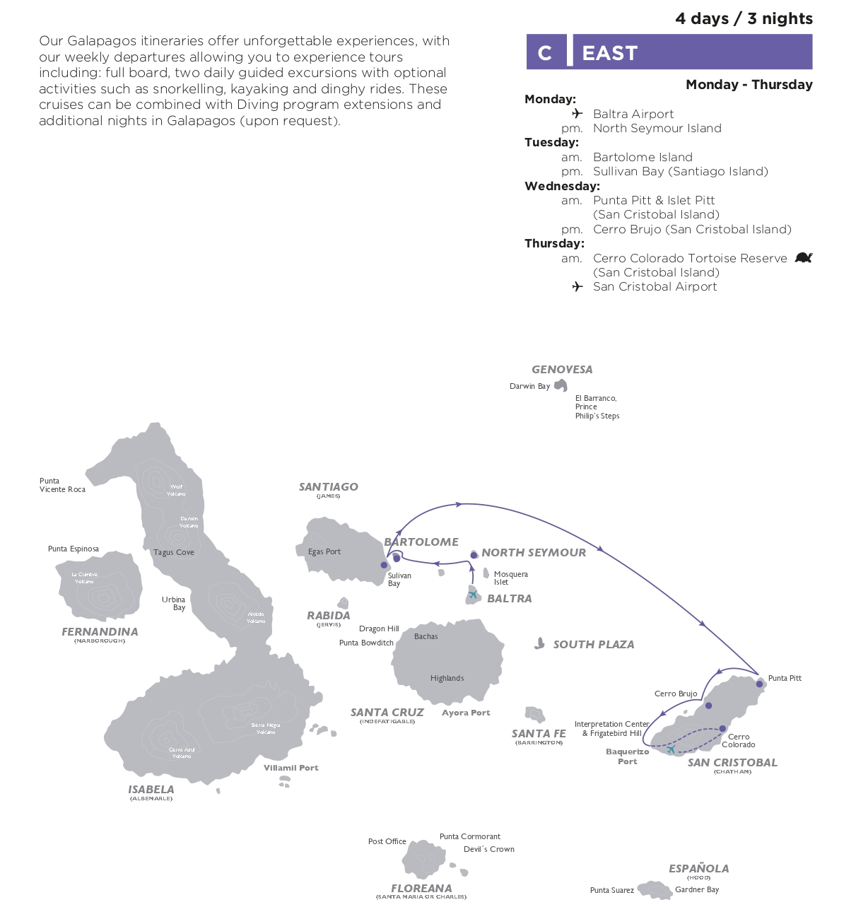Galapagos Legend East Cruise Itinerary