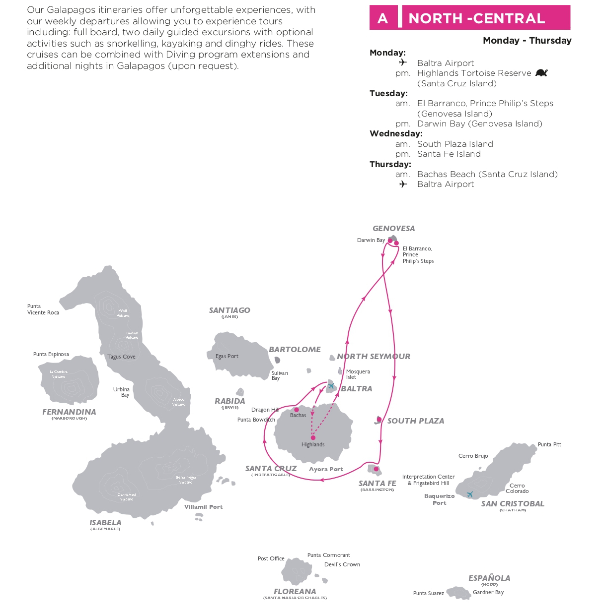 Galapagos Legend North-and Central Cruise Itinerary