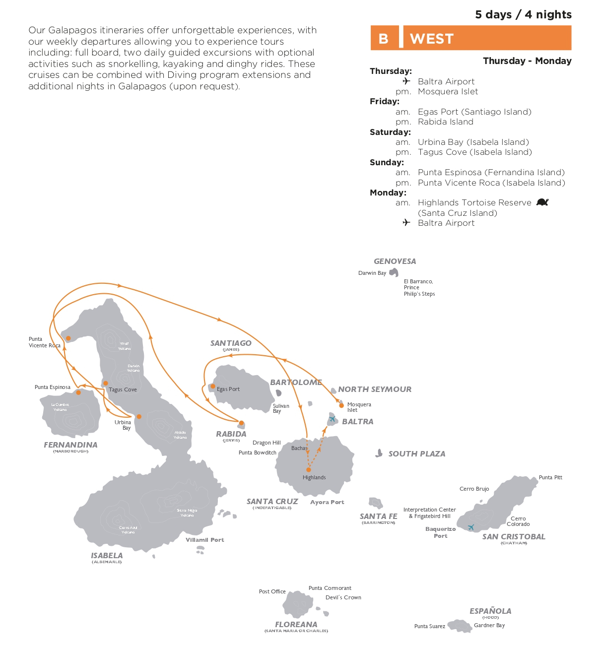 Galapagos Legend West Cruise Itinerary