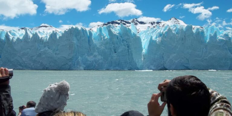 Tourists on boat Perito Moreno Patagonia