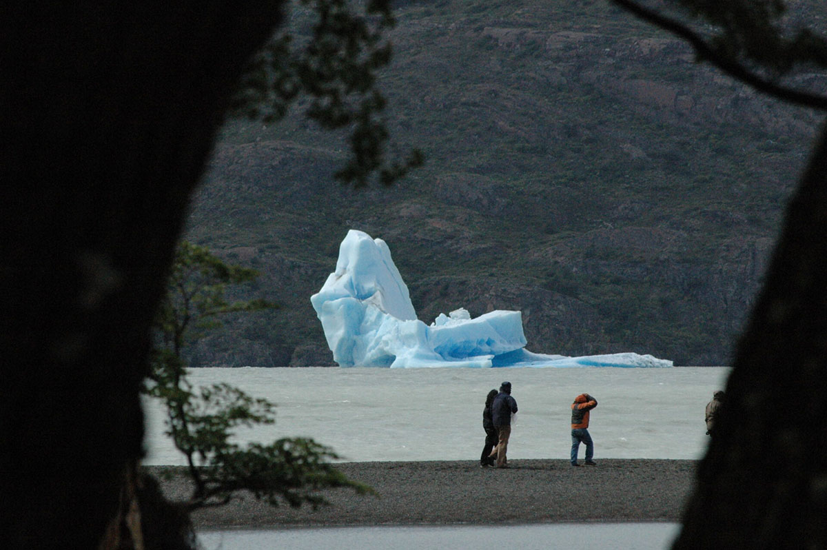 Trekkers at Lake Grey Torres Del Paine Patagonia Chile