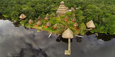 View over Napo lodge complex from river