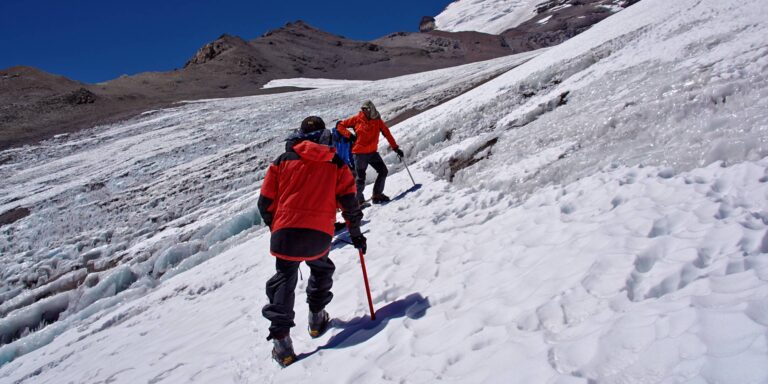 Snow Slope With Trekkers Aconcagua Argentina