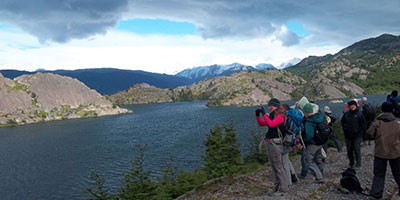 Trekkers At Laguna De Los Patos Fitzroy Patagonia Argentina