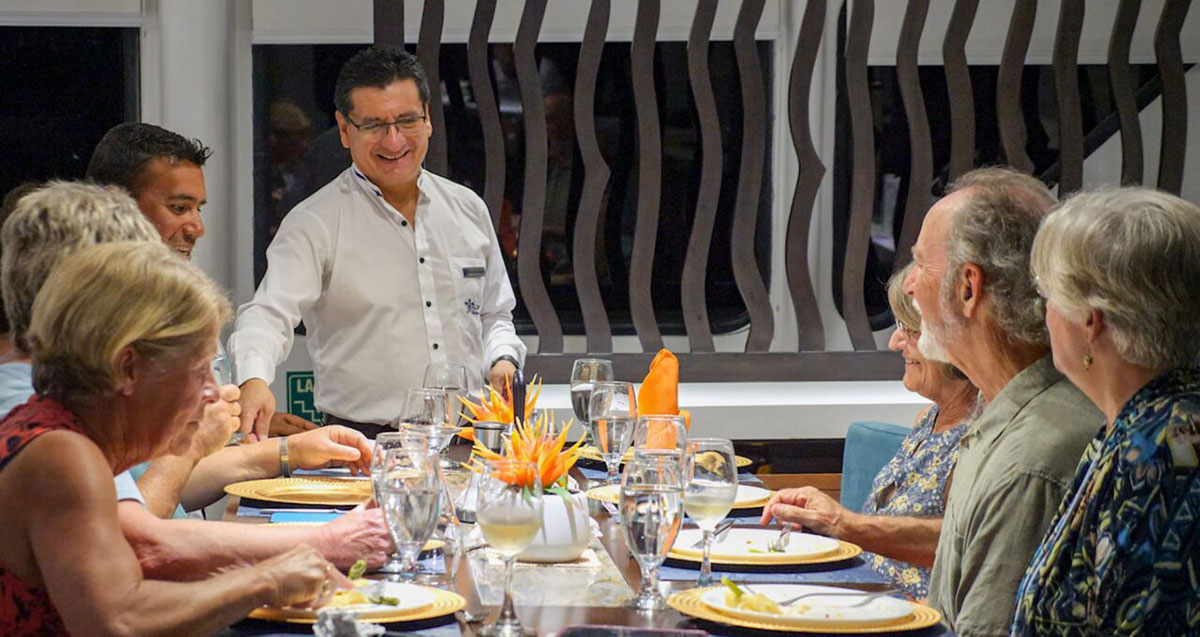 Food And Drinks Dining Room EcoGalaxy First Class Galapagos Catamaran