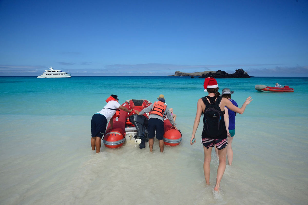 Getting Into A Zodiac EcoGalaxy First Class Galapagos Catamaran