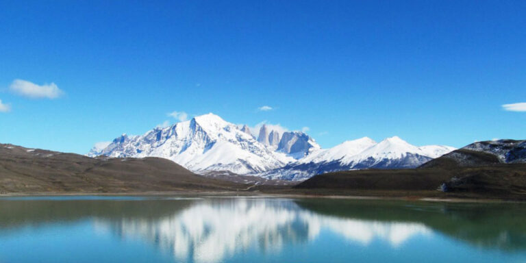 Laguna Azul with the Towers of Paine in the background Torres del Paine National Park Chile Patagonia