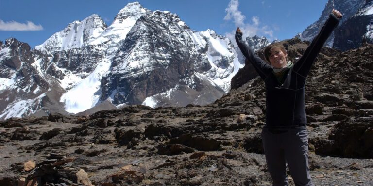 Trekker With Views Of Condoriri Range Bolivia