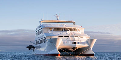Front View EcoGalaxy First Class Galapagos Catamaran