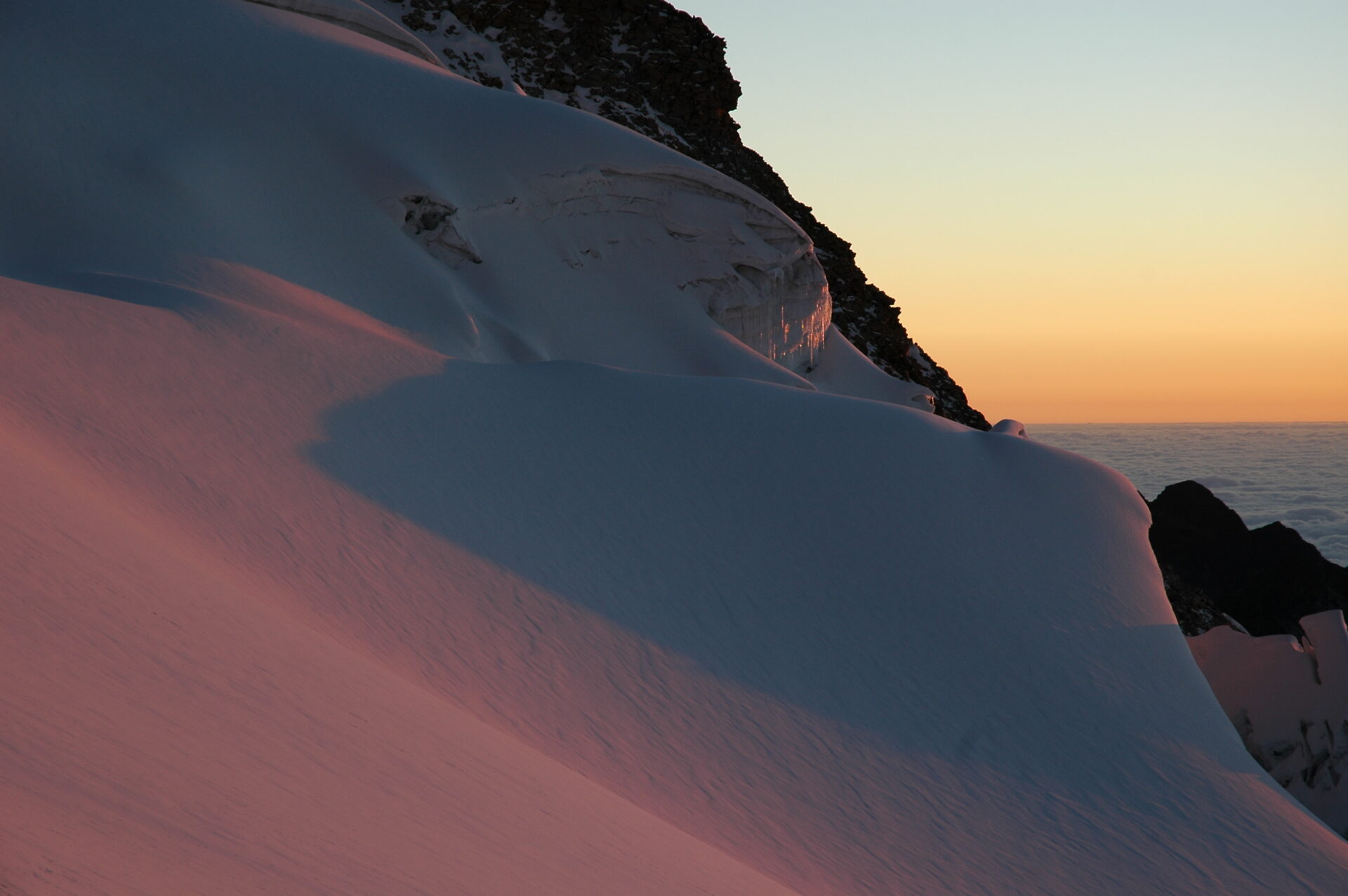 Pink Sunrise On Snow Huayna Potosi Bolivia