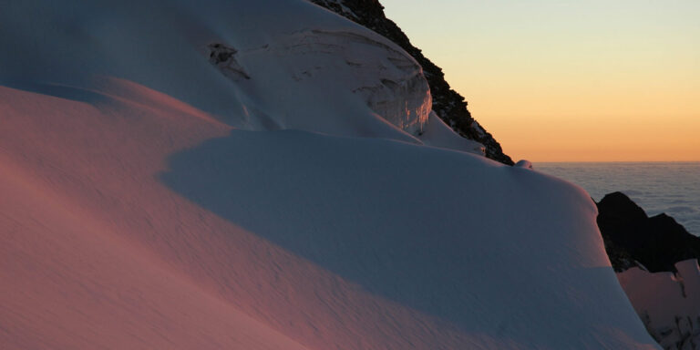 Pink Sunlight On Snow Huayna Potosi Bolivia