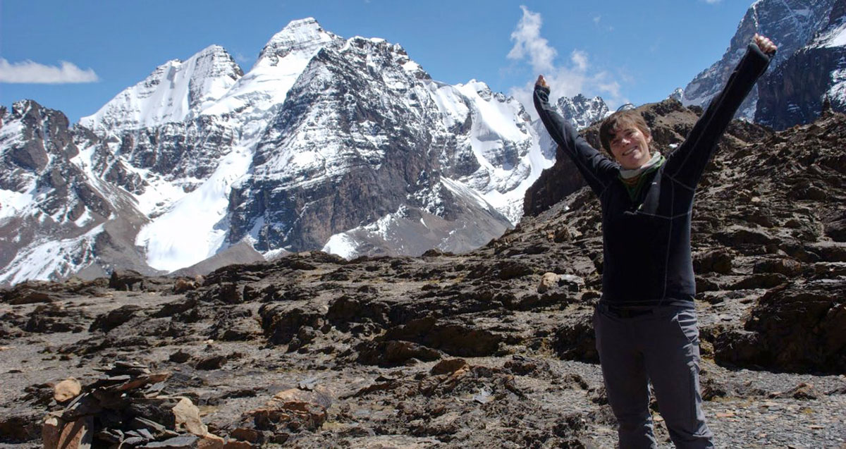 Trekker With Views Of Condoriri Range Bolivia