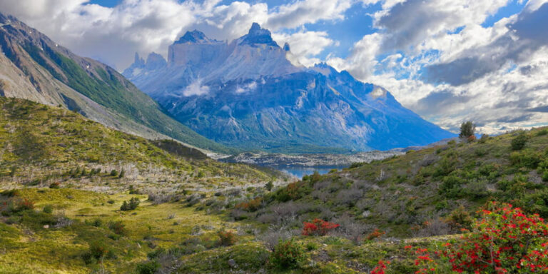 View to Los Cuernos Paine National Park Patagonia Chile