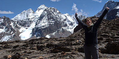 Trekker With Views Of Condoriri Range Bolivia