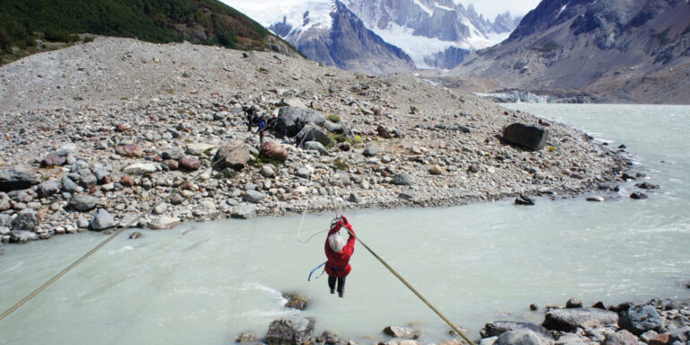 Tyrolean Traverse Over Fitzroy River Chalten Patagonia Argentina