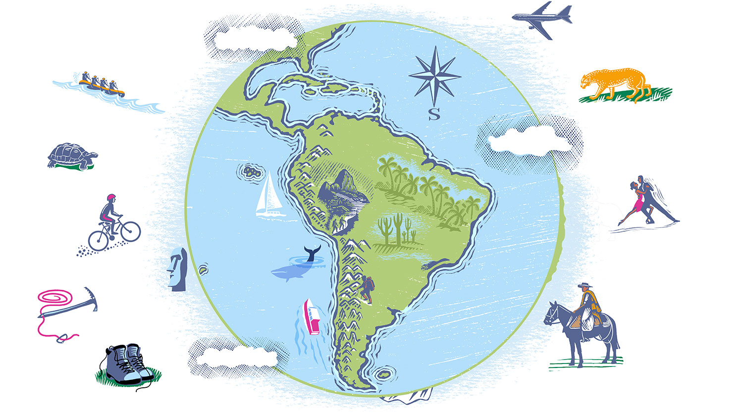 south america globe map