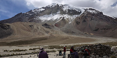 Sajama peak and trekkers Bolivia