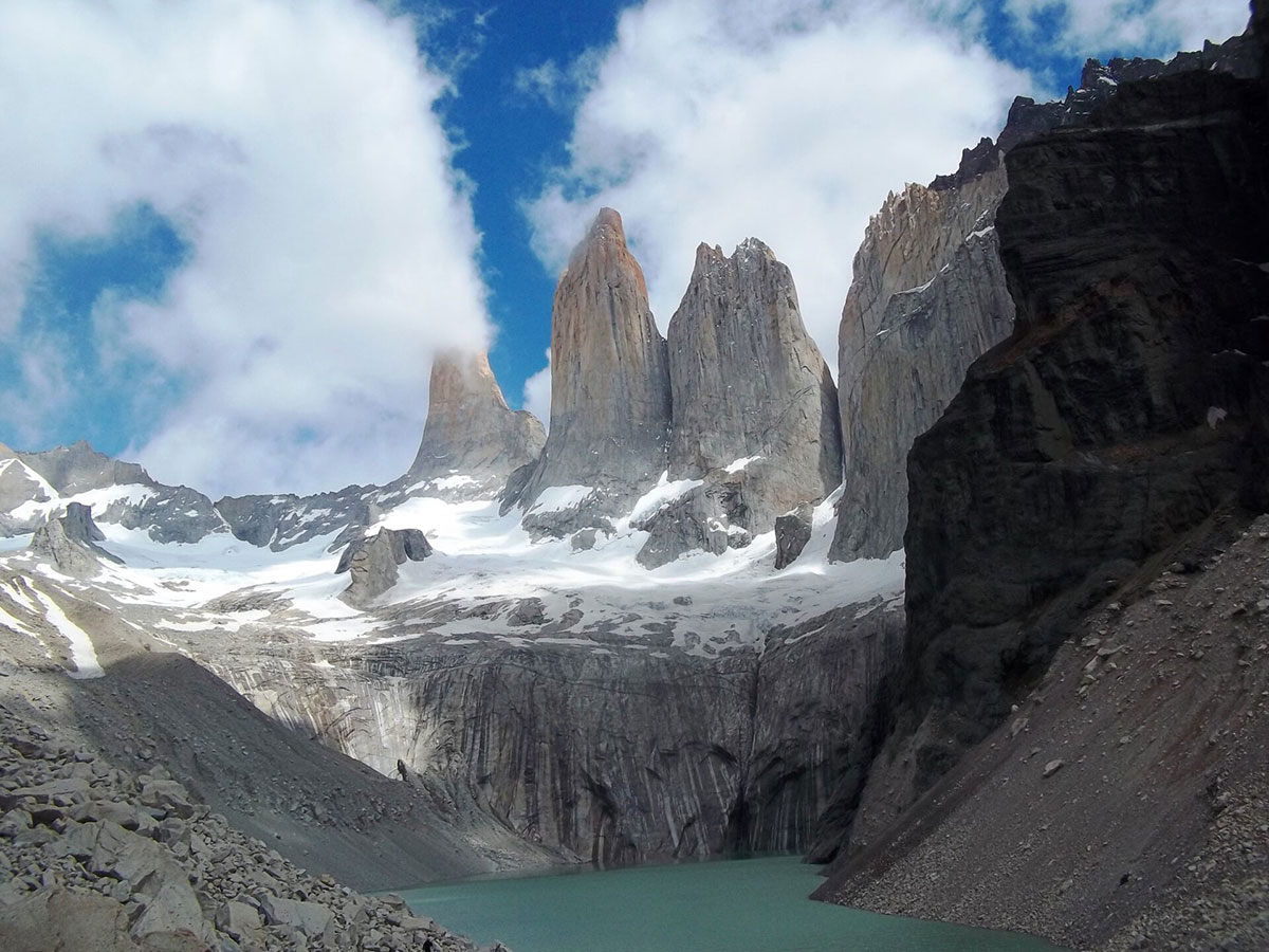 The base of the towers of Paine Patagonia Chile