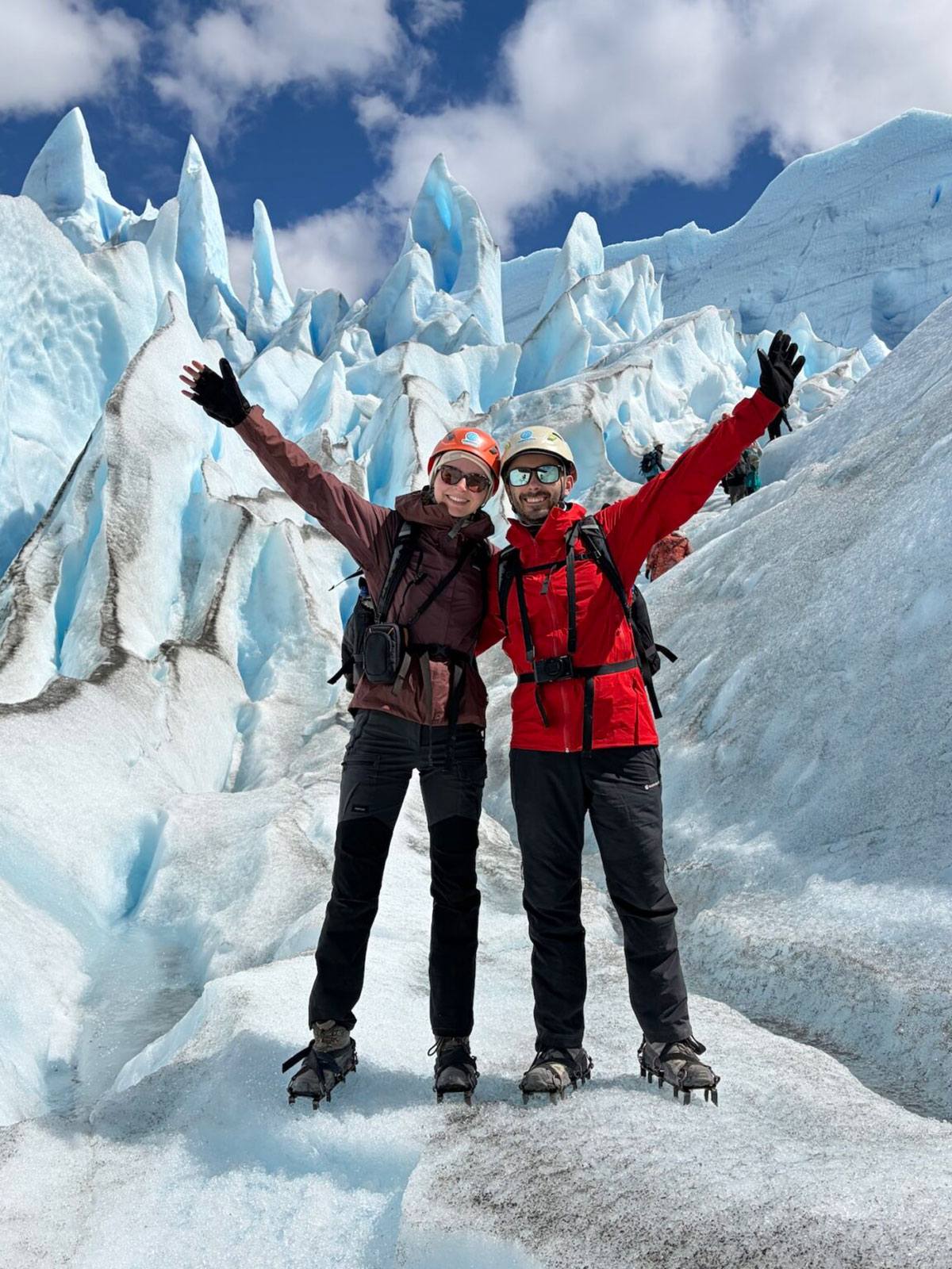 Tyler and Khalid happy Perito Moreno Glacier trekkers El Calafate Argentina