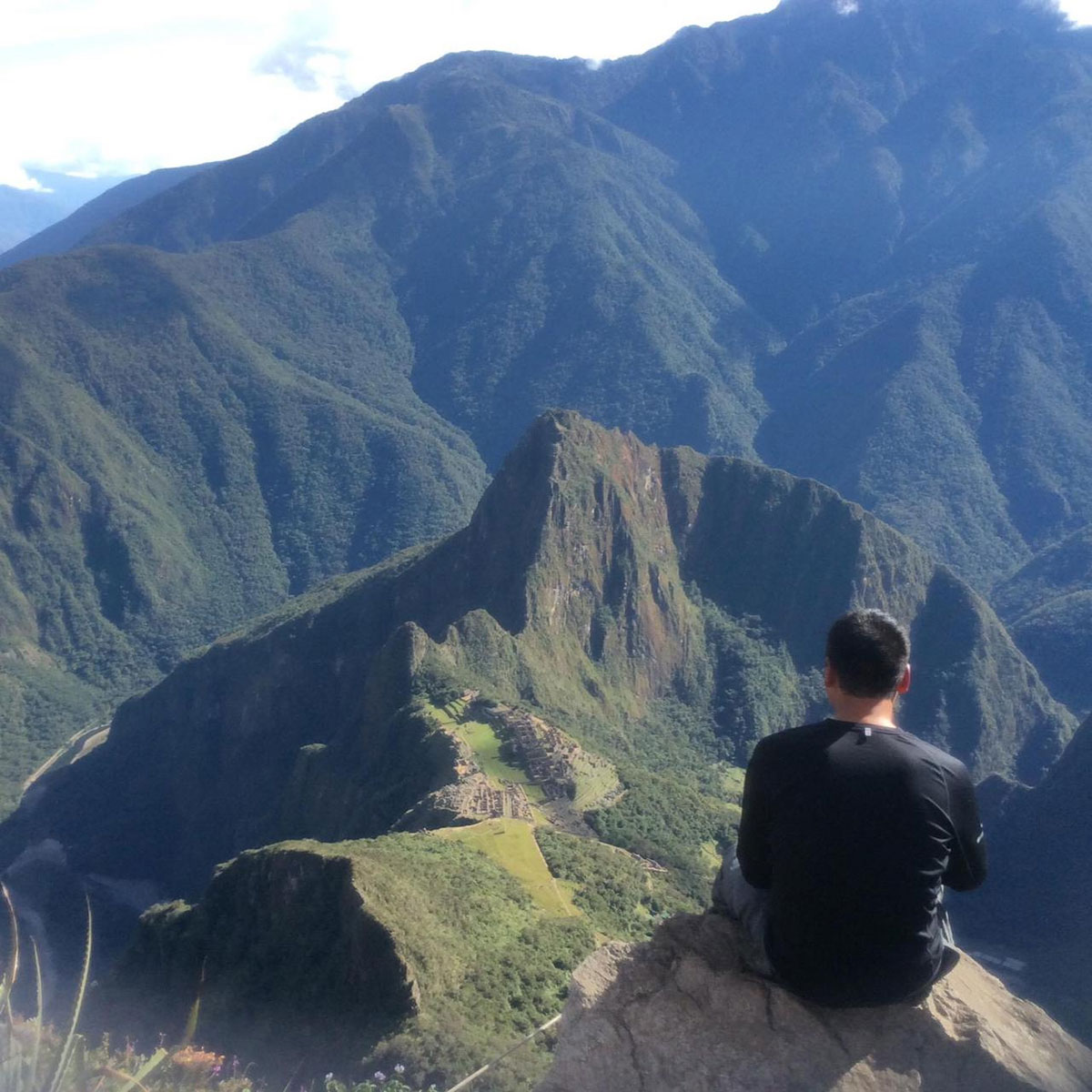 View of Machu Picchu ruins from Machu Picchu Mountain Peru