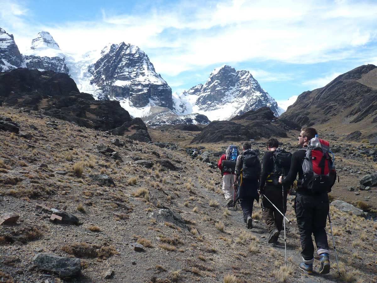 setting off into condoriri mountain range bolivia
